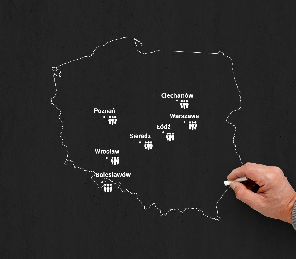 Wir bedienen Kunden aus ganz Polen. Wrocław, Sieradz, Poznań, Bolesławów, Ciechanów, Warszawa 